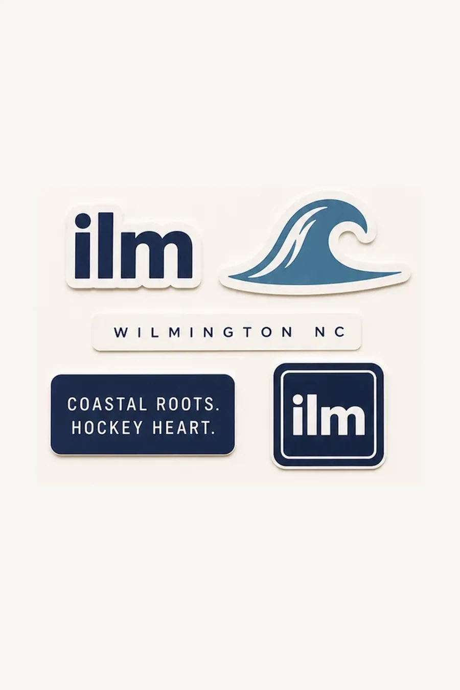 ILM Hockey sticker pack with full logo, stacked logo, icon, wave and Wilmington mark