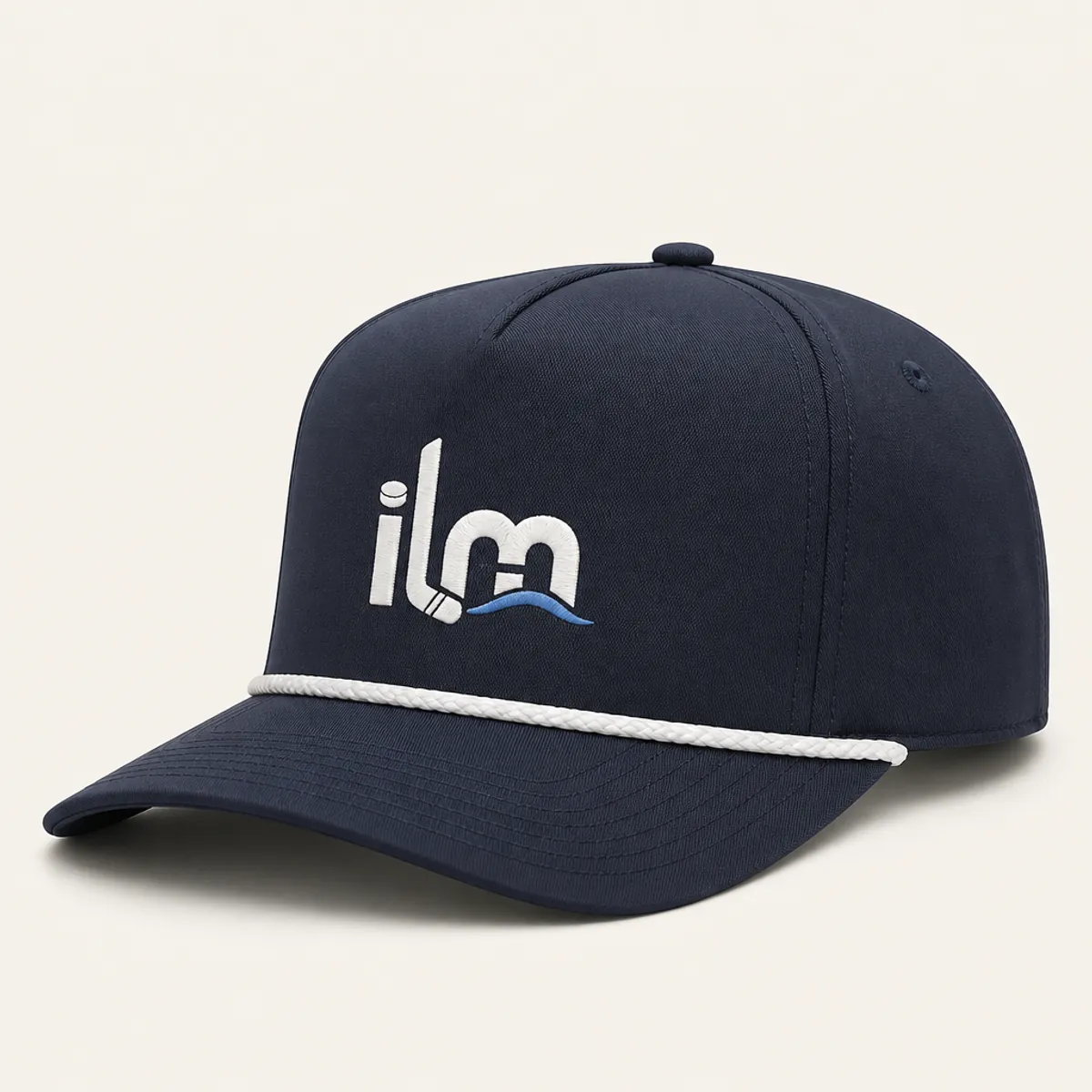Deep navy ILM Hockey performance rope cap with white braided rope